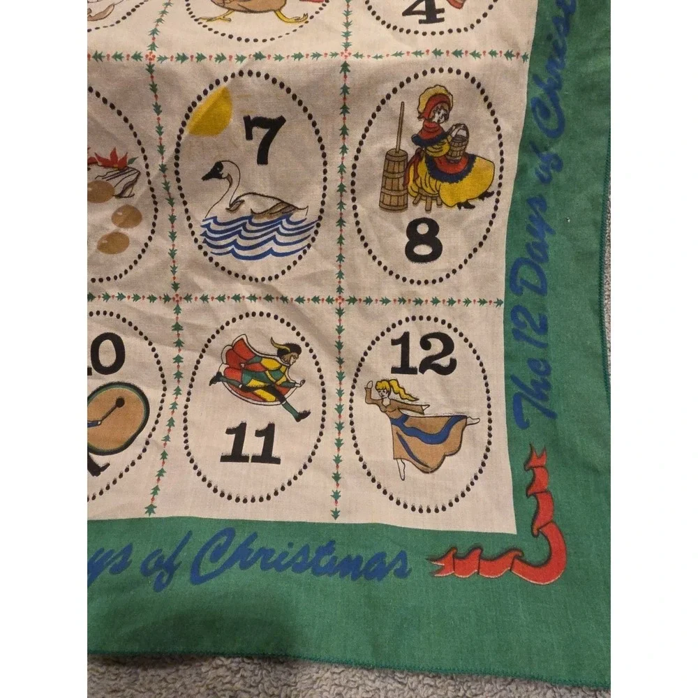 12 Days of Christmas Handkerchief Bandana Table Scarf USA Hank Vintage RN 15187